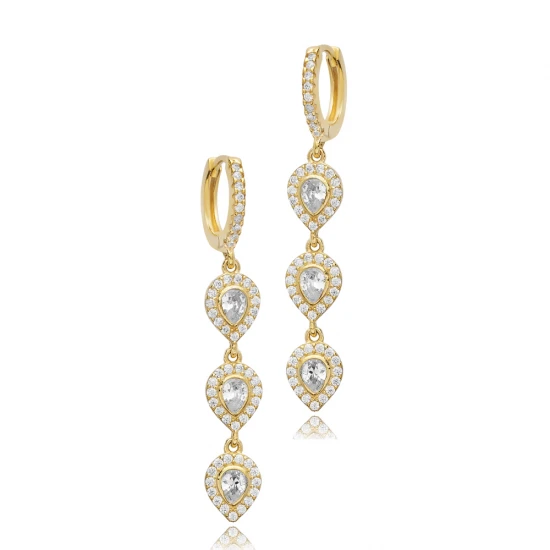 Three Pear Drop CZ Dangle 925 Sterling Silver Earrings | 925 Sterling Silver Wholesale | Sade Silver Three Pear Drop CZ Dangle 925 Sterling Silver Earrings - Sade 925 Silver Jewelry
