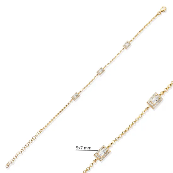 Dainty Rectangle Design CZ Stone 925 Silver Charm Bracelet Dainty Rectangle Design CZ Stone 925 Silver Charm Bracelet