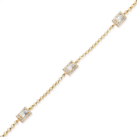 Dainty Rectangle Design CZ Stone 925 Silver Charm Bracelet Dainty Rectangle Design CZ Stone 925 Silver Charm Bracelet