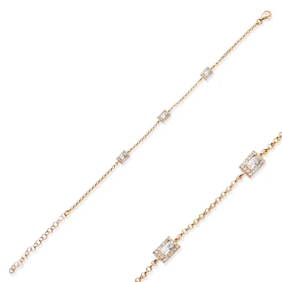 Dainty Rectangle Design CZ Stone 925 Silver Charm Bracelet Dainty Rectangle Design CZ Stone 925 Silver Charm Bracelet