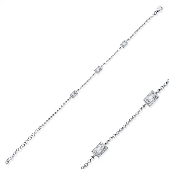 Dainty Rectangle Design CZ Stone 925 Silver Charm Bracelet Dainty Rectangle Design CZ Stone 925 Silver Charm Bracelet