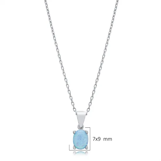 Light Blue Opal Oval 925 Sterling Silver Necklace Light Blue Opal Oval 925 Sterling Silver Necklace