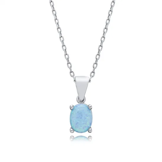 Light Blue Opal Oval 925 Sterling Silver Necklace Light Blue Opal Oval 925 Sterling Silver Necklace