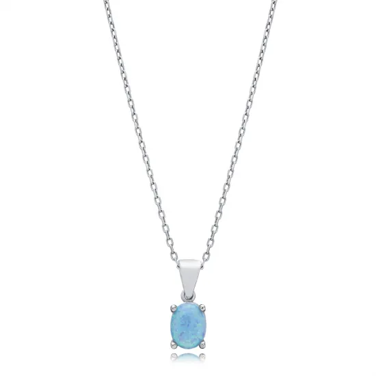 Light Blue Opal Oval 925 Sterling Silver Necklace Light Blue Opal Oval 925 Sterling Silver Necklace
