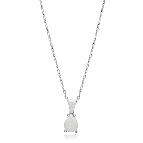 Pear White Opal 925 Sterling Silver Necklace | 925 Sterling Silver Wholesale | Sade Silver Pear White Opal 925 Sterling Silver Necklace - Sade 925 Silver Jewelry