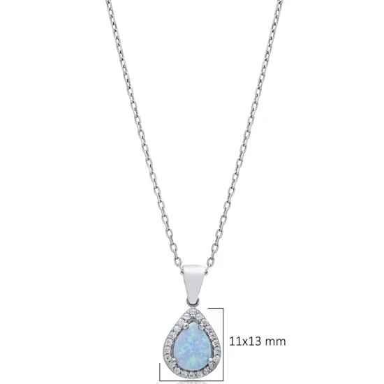 Pear CZ Light Blue Opal 925 Sterling Silver Necklace Pear CZ Light Blue Opal 925 Sterling Silver Necklace