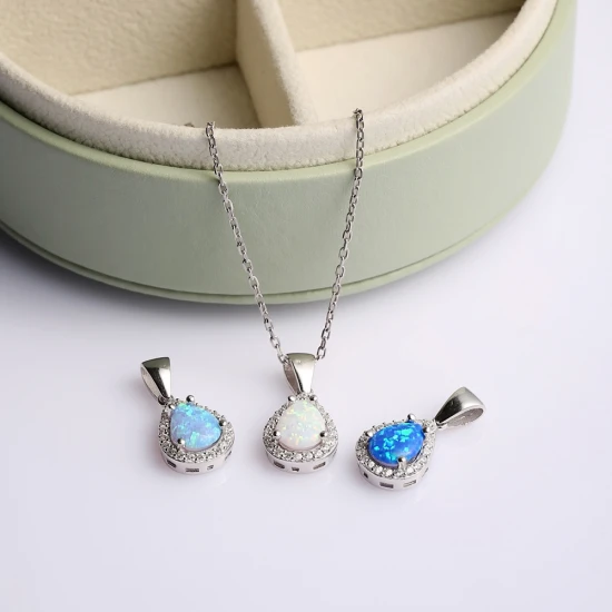 Pear CZ Light Blue Opal 925 Sterling Silver Necklace Pear CZ Light Blue Opal 925 Sterling Silver Necklace