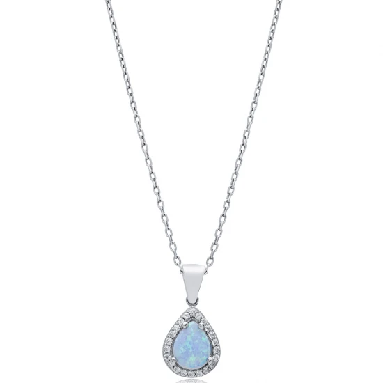 Pear CZ Light Blue Opal 925 Sterling Silver Necklace Pear CZ Light Blue Opal 925 Sterling Silver Necklace