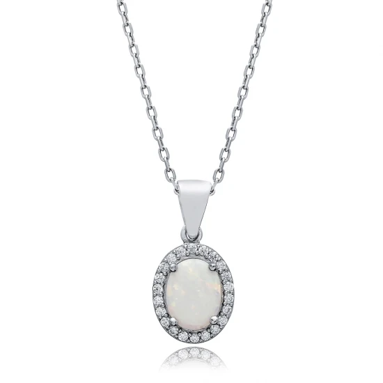 Oval CZ White Opal 925 Sterling Silver Necklace Oval CZ White Opal 925 Sterling Silver Necklace