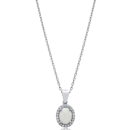 Oval CZ White Opal 925 Sterling Silver Necklace Oval CZ White Opal 925 Sterling Silver Necklace
