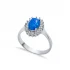 Oval CZ Solitaire Blue Opal Cluster 925 Silver Ring