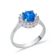 Round CZ Solitaire Blue Opal Cluster 925 Silver Ring