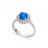 Round CZ Solitaire Blue Opal Cluster 925 Silver Ring