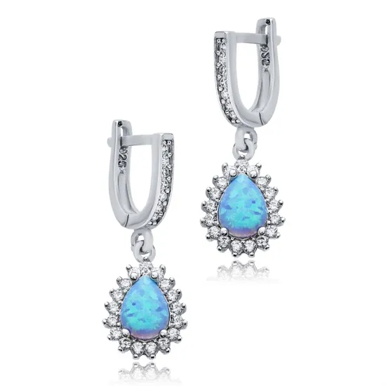Pear Cut Light Blue Opal CZ Design Silver Dangle Earrings Pear Cut Light Blue Opal CZ Design Silver Dangle Earrings