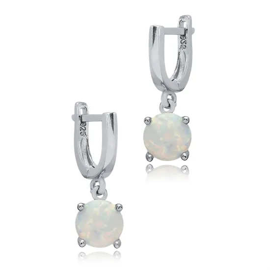 Solitaire Round White Opal Turkish 925 Silver Dangle Earrings Solitaire Round White Opal Turkish 925 Silver Dangle Earrings
