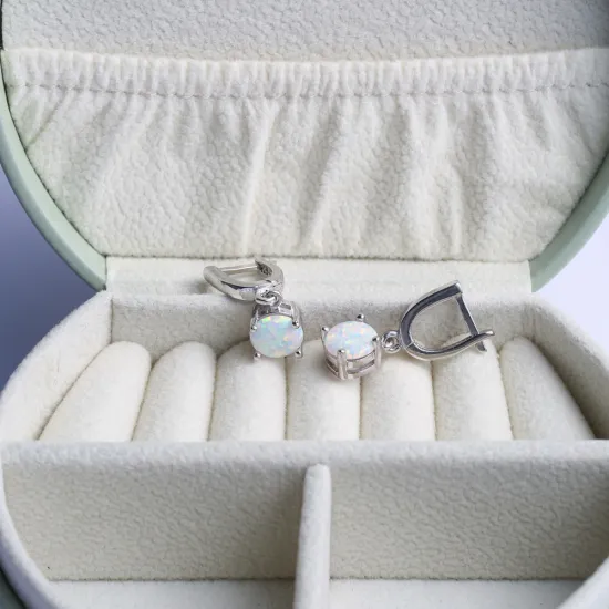 Solitaire Round White Opal Turkish 925 Silver Dangle Earrings Solitaire Round White Opal Turkish 925 Silver Dangle Earrings