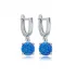 Solitaire Round Blue Opal Dangle 925 Silver Earrings