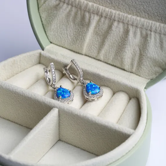 Pear Blue Opal CZ Dangle 925 Sterling Silver Earrings Pear Blue Opal CZ Dangle 925 Sterling Silver Earrings