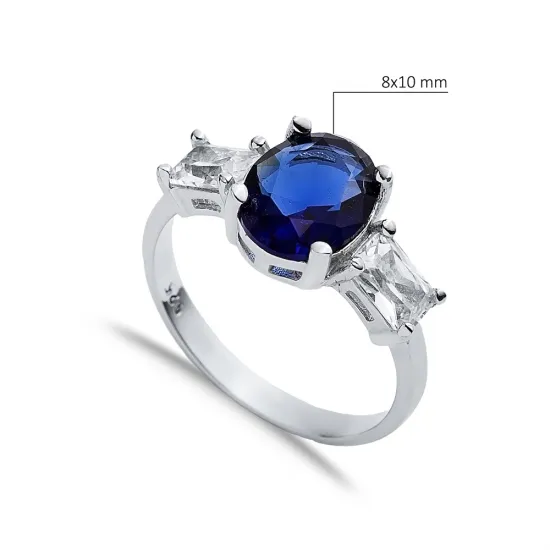 Oval Sapphire Baguette CZ Stone Ring Wholesale Silver Jewelry Oval Sapphire Baguette CZ Stone Ring Wholesale Silver Jewelry