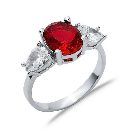 Oval Garnet Pear CZ 925 Sterling Silver Ring