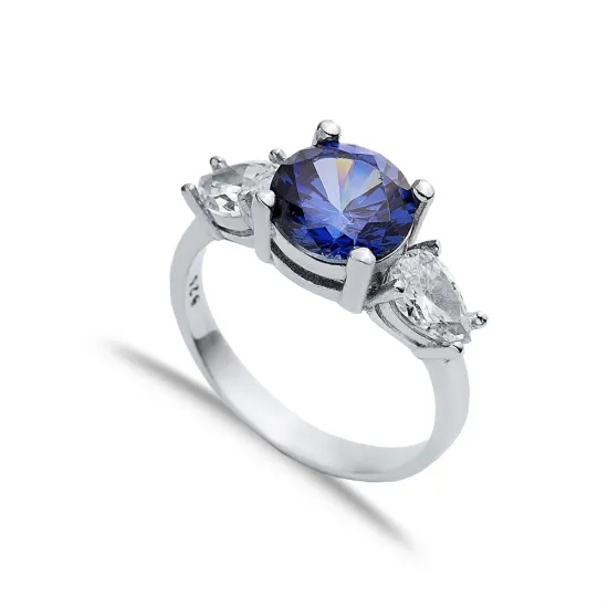 Round Tanzanite Pear CZ Stone Ring Wholesale Silver Jewelry Round Tanzanite Pear CZ Stone Ring Wholesale Silver Jewelry