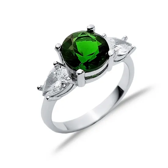 Round Emerald Pear CZ 925 Sterling Silver Ring Round Emerald Pear CZ 925 Sterling Silver Ring