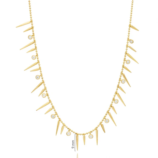 Spike Shape CZ Shaker 925 Sterling Silver Necklace | 925 Sterling Silver Wholesale | Sade Silver Spike Shape CZ Shaker 925 Sterling Silver Necklace - Sade 925 Silver Jewelry