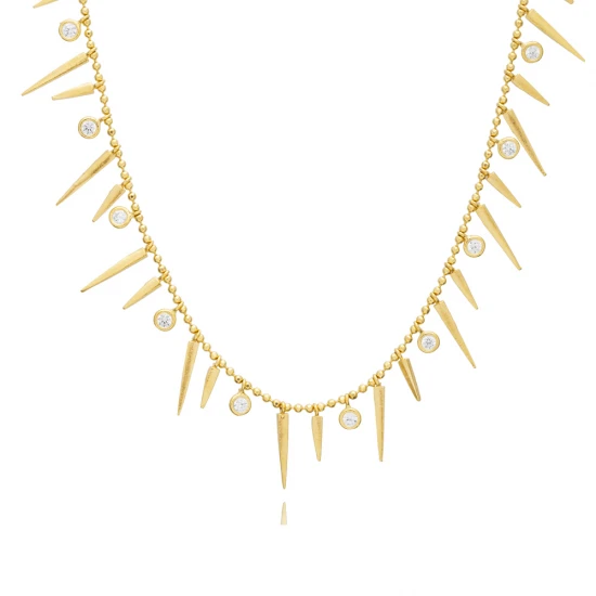 Spike Shape CZ Shaker 925 Sterling Silver Necklace | 925 Sterling Silver Wholesale | Sade Silver Spike Shape CZ Shaker 925 Sterling Silver Necklace - Sade 925 Silver Jewelry
