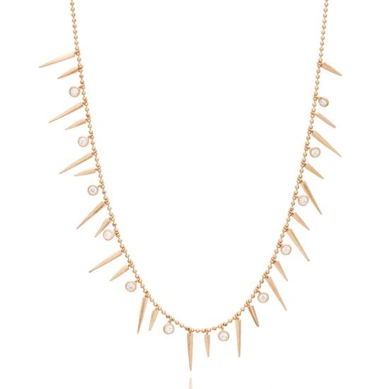 Spike Shape CZ Shaker 925 Sterling Silver Necklace | 925 Sterling Silver Wholesale | Sade Silver Spike Shape CZ Shaker 925 Sterling Silver Necklace - Sade 925 Silver Jewelry