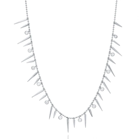 Spike Shape CZ Shaker 925 Sterling Silver Necklace | 925 Sterling Silver Wholesale | Sade Silver Spike Shape CZ Shaker 925 Sterling Silver Necklace - Sade 925 Silver Jewelry