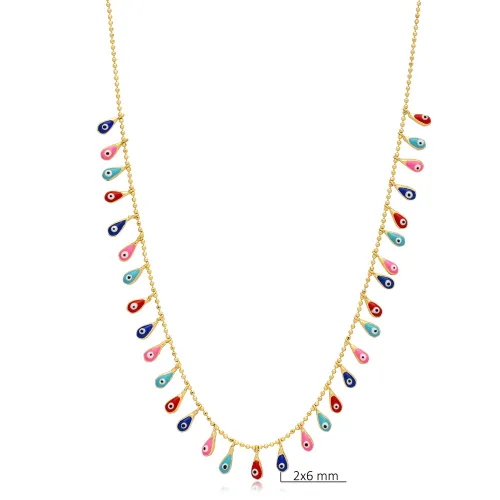 Pear Mix Evil Eye Ball Chain Shake 925 Silver Necklace Pear Mix Evil Eye Ball Chain Shake 925 Silver Necklace
