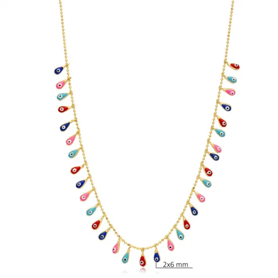 Pear Mix Evil Eye Ball Chain Shake 925 Silver Necklace Pear Mix Evil Eye Ball Chain Shake 925 Silver Necklace