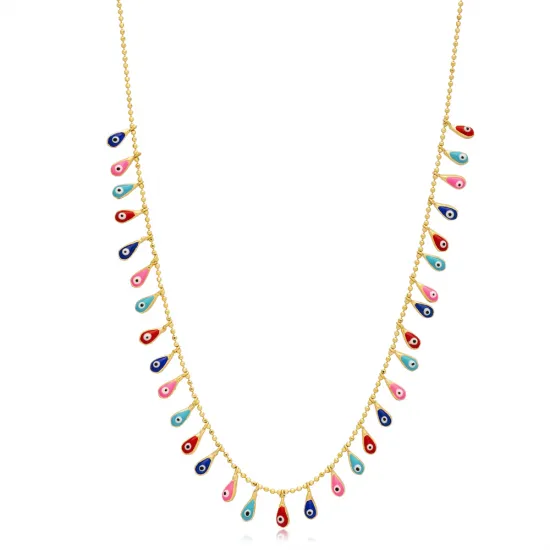 Pear Mix Evil Eye Ball Chain Shake 925 Silver Necklace Pear Mix Evil Eye Ball Chain Shake 925 Silver Necklace