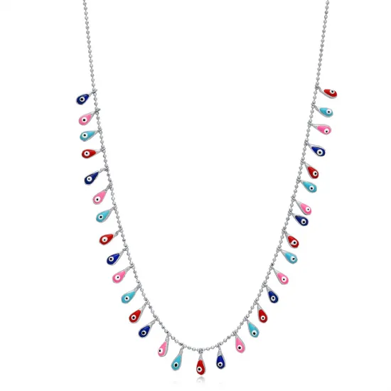 Pear Mix Evil Eye Ball Chain Shake 925 Silver Necklace Pear Mix Evil Eye Ball Chain Shake 925 Silver Necklace