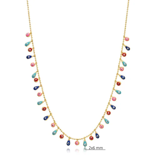 Multicolor Pear Fringe CZ Enamel 925 Silver Necklace Multicolor Pear Fringe CZ Enamel 925 Silver Necklace