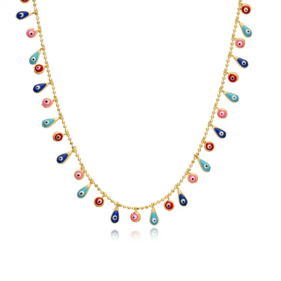 Multicolor Pear Fringe CZ Enamel 925 Silver Necklace | 925 Sterling Silver Wholesale | Sade Silver Multicolor Pear Fringe CZ Enamel 925 Silver Necklace - Sade 925 Silver Jewelry