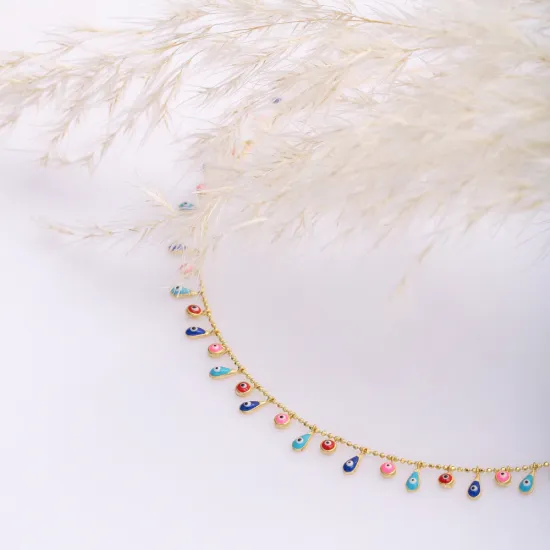 Multicolor Pear Fringe CZ Enamel 925 Silver Necklace | 925 Sterling Silver Wholesale | Sade Silver Multicolor Pear Fringe CZ Enamel 925 Silver Necklace - Sade 925 Silver Jewelry