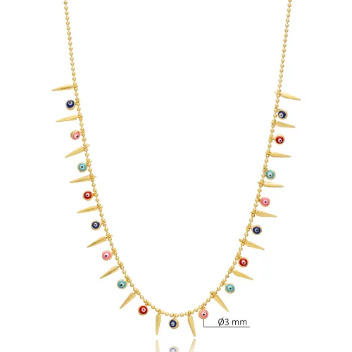 Multicolor Spike Fringe CZ Enamel 925 Silver Necklace Multicolor Spike Fringe CZ Enamel 925 Silver Necklace