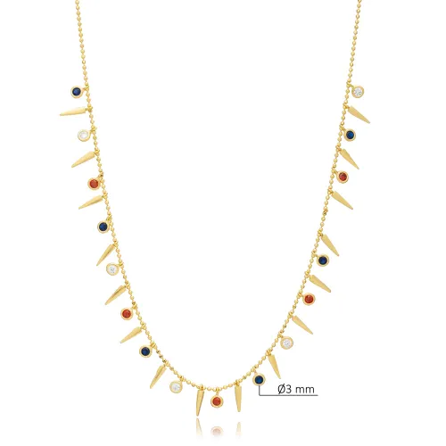 Spike And Round Mix Color CZ Sterling Silver Necklace Spike And Round Mix Color CZ Sterling Silver Necklace