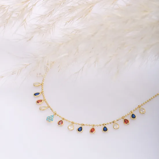 Pear Mix Color CZ Ball Chain Shaker 925 Silver Necklace - Sade 925 Silver Jewelry