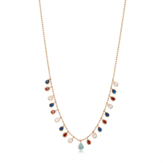 Pear Mix Color CZ Ball Chain Shaker 925 Silver Necklace - Sade 925 Silver Jewelry
