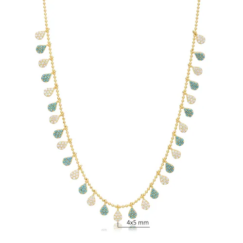 Pear Turquoise CZ Shaker 925 Sterling Silver Necklace Pear Turquoise CZ Shaker 925 Sterling Silver Necklace