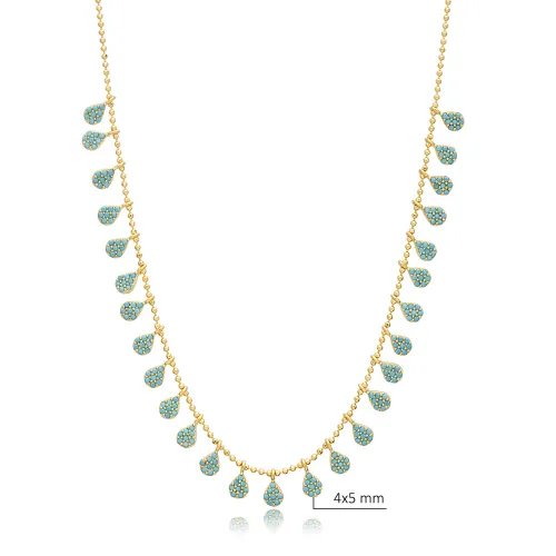 Turquoise CZ Pear Cut Shaker Sterling Silver Necklace Turquoise CZ Pear Cut Shaker Sterling Silver Necklace