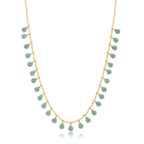 Turquoise CZ Pear Cut Shaker Sterling Silver Necklace