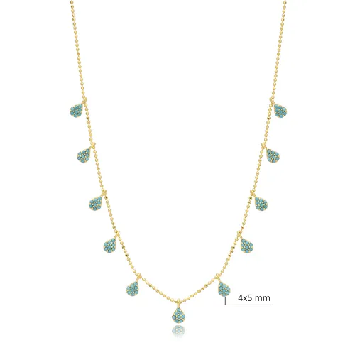 Pear Turquoise CZ Ball Chain Shaker 925 Silver Necklace Pear Turquoise CZ Ball Chain Shaker 925 Silver Necklace