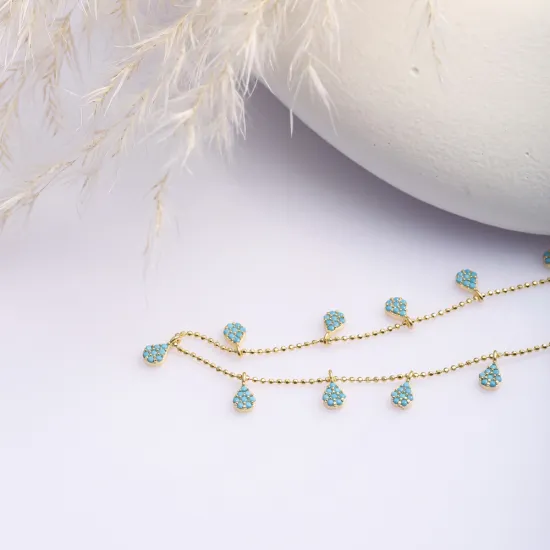 Pear Turquoise CZ Ball Chain Shaker 925 Silver Necklace
