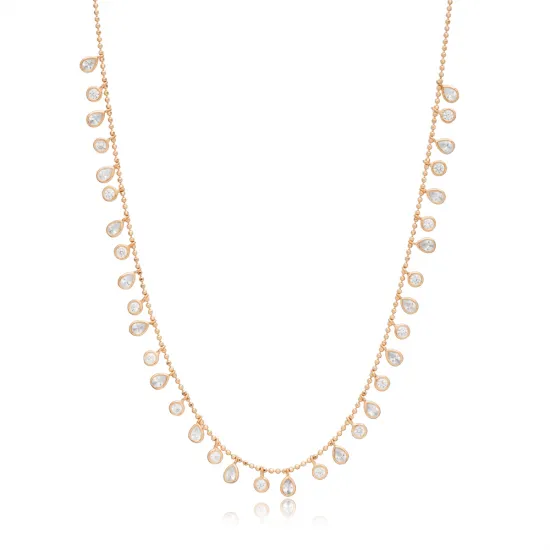 Pear And Round CZ Shaker 925 Sterling Silver Necklace