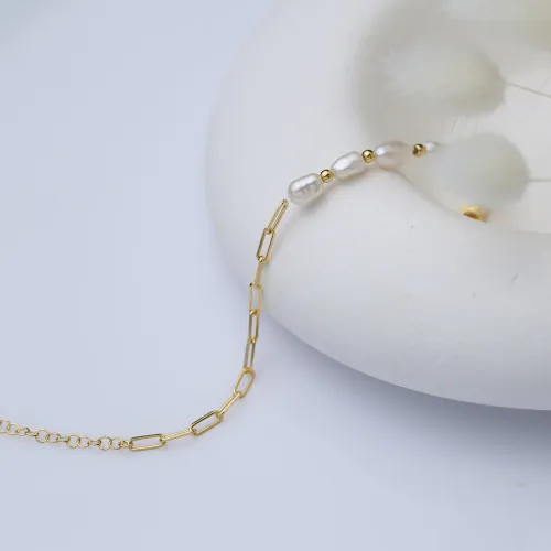 Pearl And Chain 925 Sterling Silver Bracelet Pearl And Chain 925 Sterling Silver Bracelet