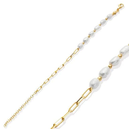 Pearl And Chain 925 Sterling Silver Bracelet Pearl And Chain 925 Sterling Silver Bracelet