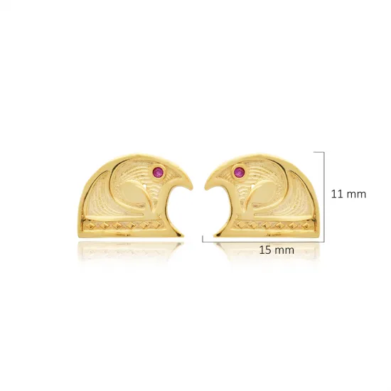 Falcon Bird Symbol Ruby 925 Stud Earrings Falcon Bird Symbol Ruby 925 Stud Earrings